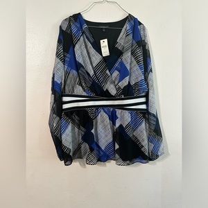 Lane Bryant Black Blue White Abstract Design
Blouse Top Size 14/16